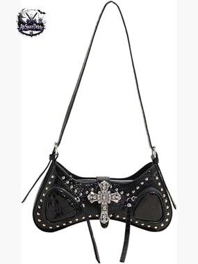 Y2K Studded Cross Shoulder Handbag Punk Top Handle Crescent Hobo Bag